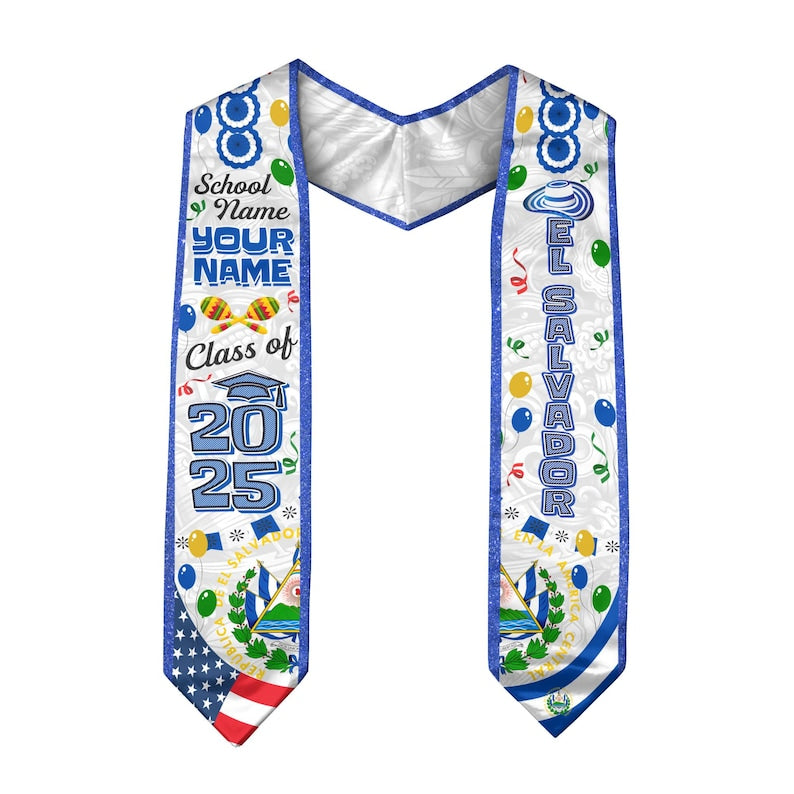 Custom Salvadorans American Flag Graduation Sash 2025, El Salvador Graduation Stole 2025, Salvadorans Graduation Sash, Graduation Stole 2025