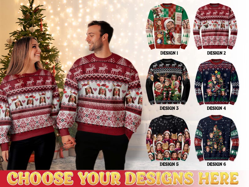 Custom Face Christmas Sweatshirt For Men Women, Funny Family Tree Christmas Ugly Sweater Shirt, Matching Sweatshirts for Reunion Festie