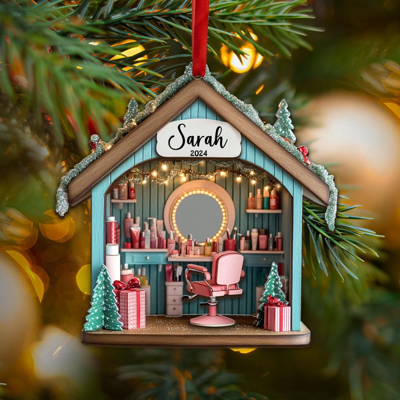 Hair Salon Ornament, Personalized Hair Salon 3Layer Wood Ornament,Hairdresser Ornament,Hairstylist Gifts,Christmas Ornament,Hair Salon Decor