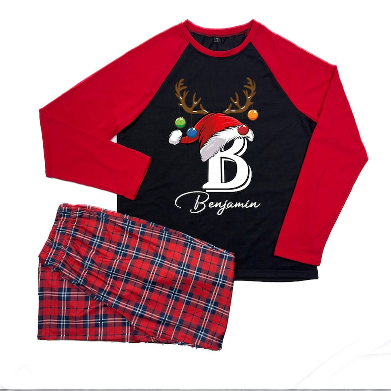 Personalized Family Christmas Pajamas With Name, Monogrammed Christmas Pajamas, Plus Size Family Pjs, Matching Pajamas With Dog