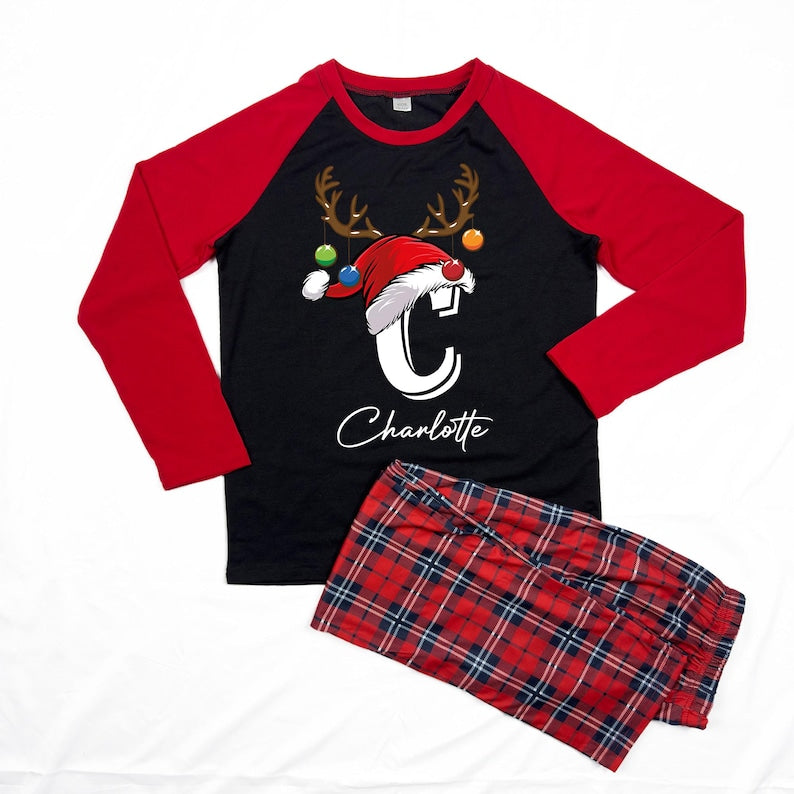 Personalized Family Christmas Pajamas With Name, Monogrammed Christmas Pajamas, Plus Size Family Pjs, Matching Pajamas With Dog