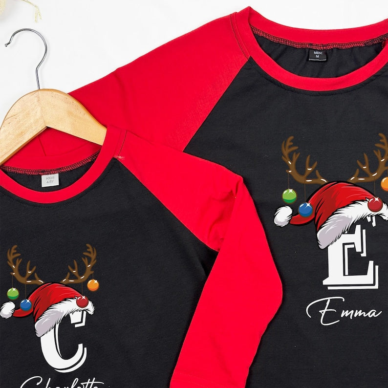 Personalized Family Christmas Pajamas With Name, Monogrammed Christmas Pajamas, Plus Size Family Pjs, Matching Pajamas With Dog