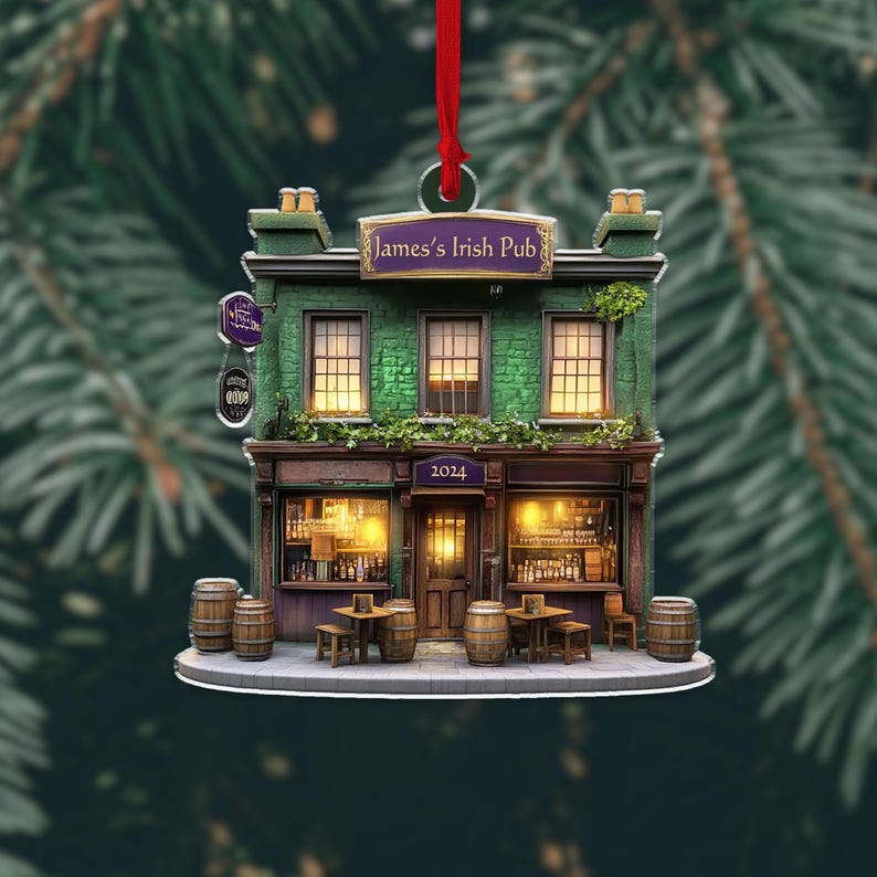 Personalized Irish Pub Ornament For Christmas Tree Decor, Rear View Mirror Car Accessories Hanging, Ireland Gifts Shamrock,Xmas Gift For Men