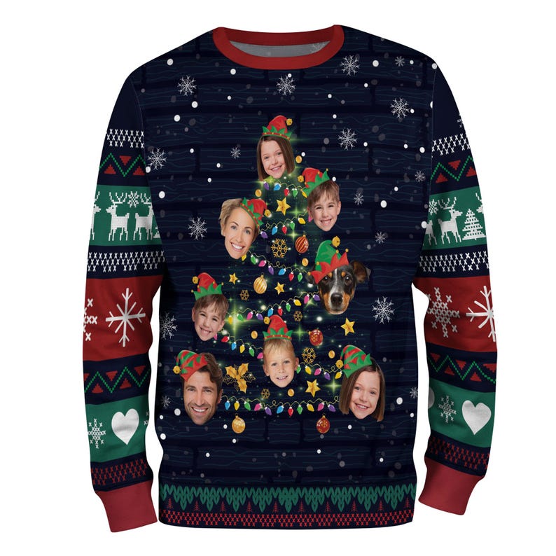 Custom Face Christmas Sweatshirt For Men Women, Funny Family Tree Christmas Ugly Sweater Shirt, Matching Sweatshirts for Reunion Festie