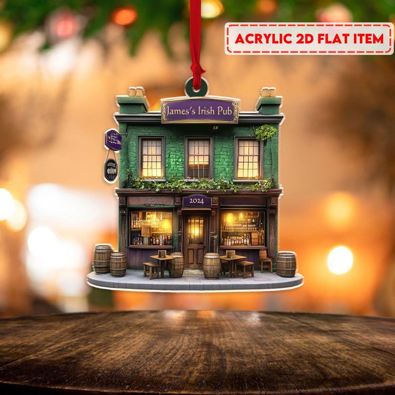 Personalized Irish Pub Ornament For Christmas Tree Decor, Rear View Mirror Car Accessories Hanging, Ireland Gifts Shamrock,Xmas Gift For Men