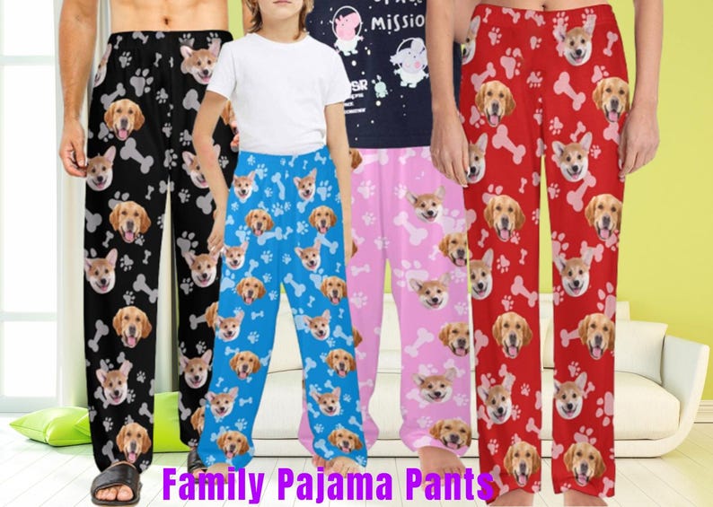 Custom Face Pajamas Pants,Personalized Dog Pet Photo Pajama Trousers,Women Men Kids Face Socks,Family Mothers Fathers Day,Christmas Gift