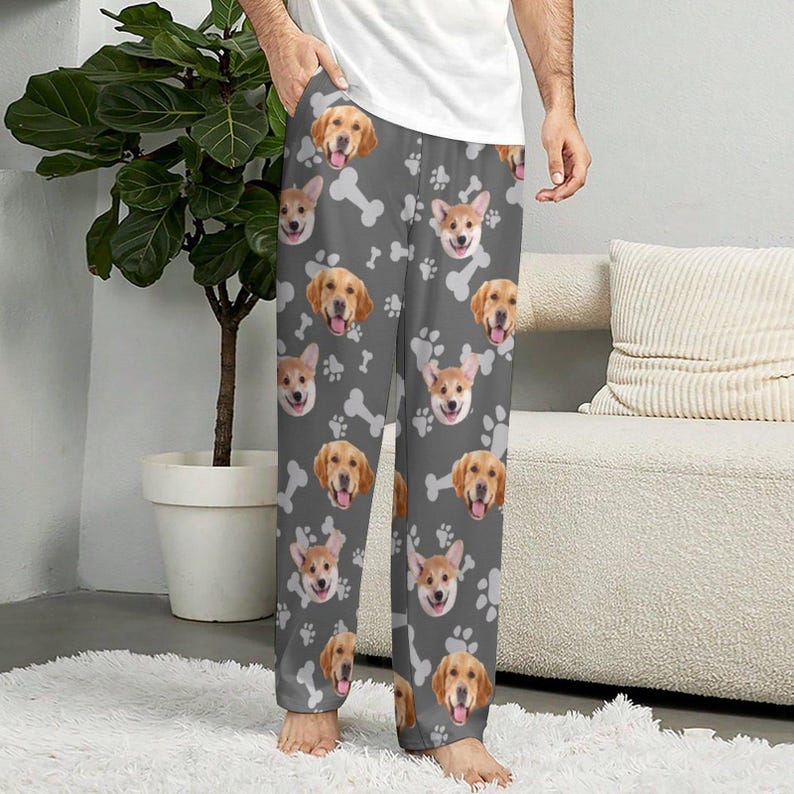 Custom Face Pajamas Pants,Personalized Dog Pet Photo Pajama Trousers,Women Men Kids Face Socks,Family Mothers Fathers Day,Christmas Gift