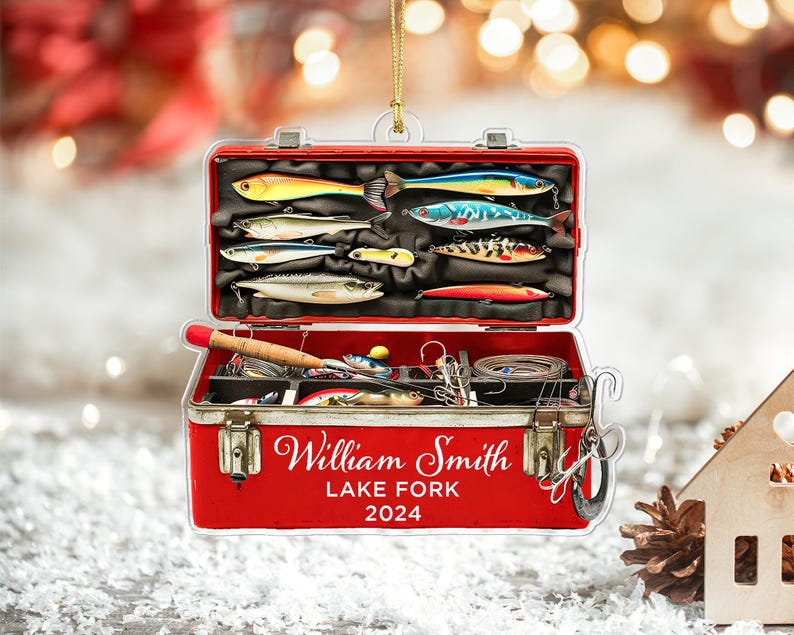 Personalized Fishing Christmas Ornament, Fisherman Tackle Box Ornament, Fisherman Christmas Gifts, Dad Fishing Ornament Husband Fishing Gift
