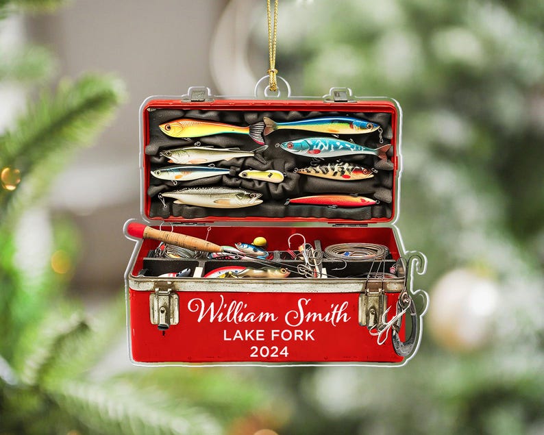 Personalized Fishing Christmas Ornament, Fisherman Tackle Box Ornament, Fisherman Christmas Gifts, Dad Fishing Ornament Husband Fishing Gift