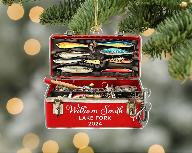Personalized Fishing Christmas Ornament, Fisherman Tackle Box Ornament, Fisherman Christmas Gifts, Dad Fishing Ornament Husband Fishing Gift