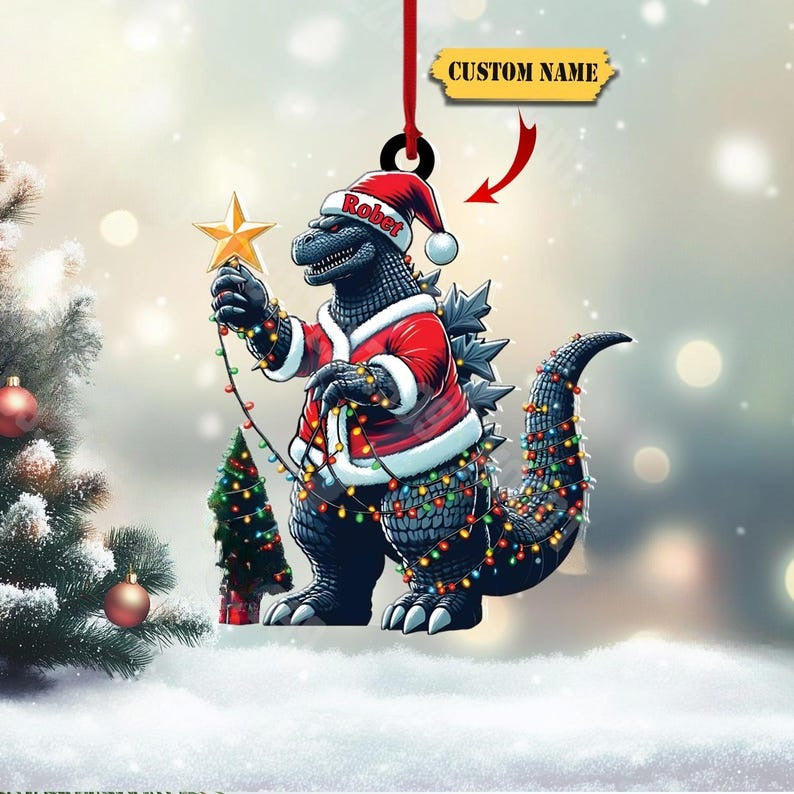 Personalized Godzilla Christmas Ornament: Funny Xmas Tree Decor
