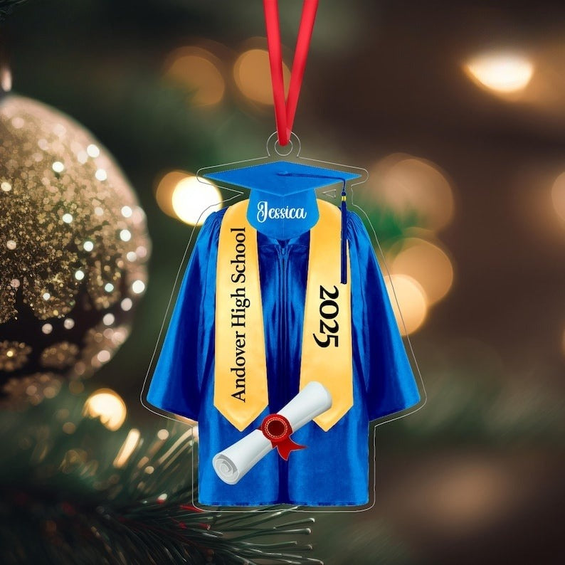 Custom Graduation Gown Ornament With School Name, Graduation Ornament, Personalized High School Graduation Tree Decor, Graduation Gifts