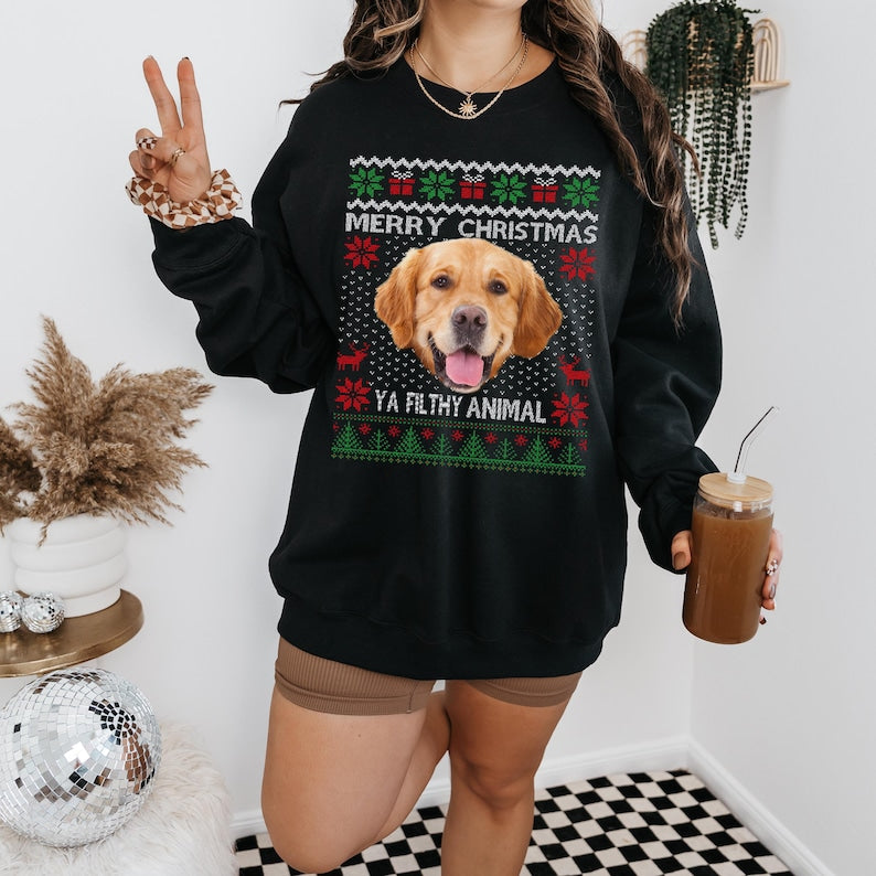 Custom Pet Photo Ugly Christmas Sweatshirt: Funny Animal Lover Gift