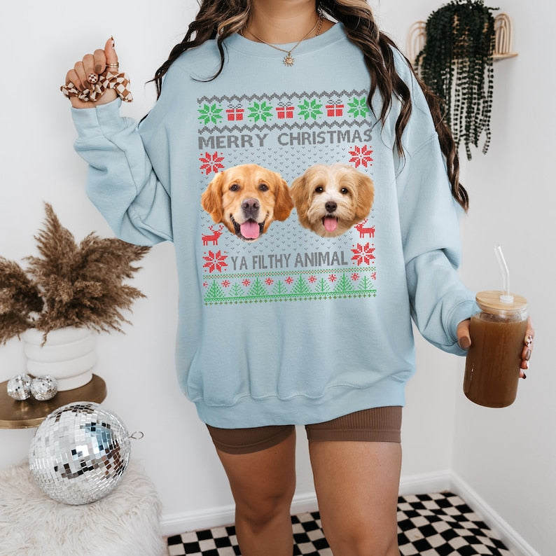 Custom Pet Photo Ugly Christmas Sweatshirt: Funny Animal Lover Gift
