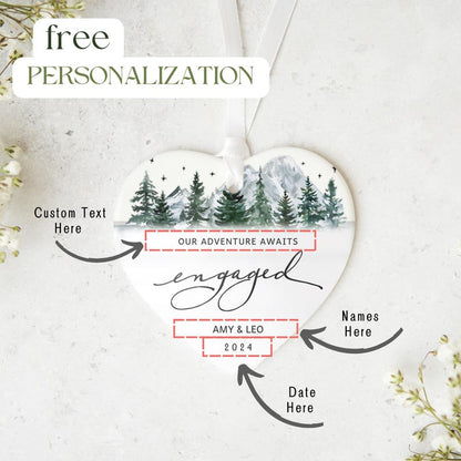 Engaged Ornament Mountain - Couple Engagement Gift - Personalized First Christmas Keepsake - Our 1st Christmas Engaged Ornament, Bride to be