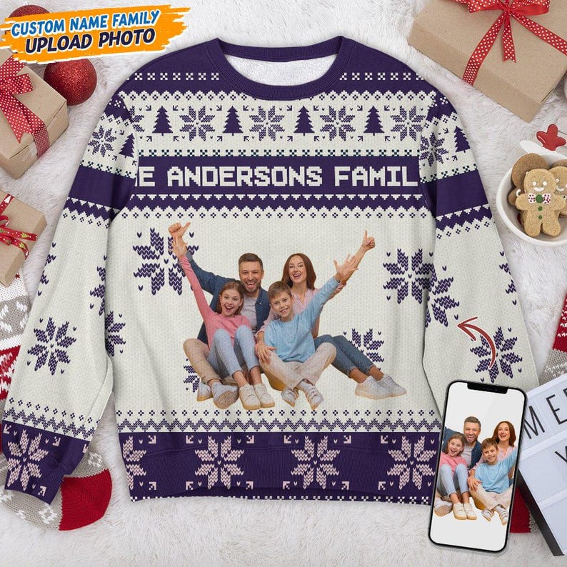 Custom Photo Xmas, Personalized Family Photo Ugly Sweater, Novelty Party Ugly Sweater, Grandma Christmas Gifts, Year End Party Ugly Sweater