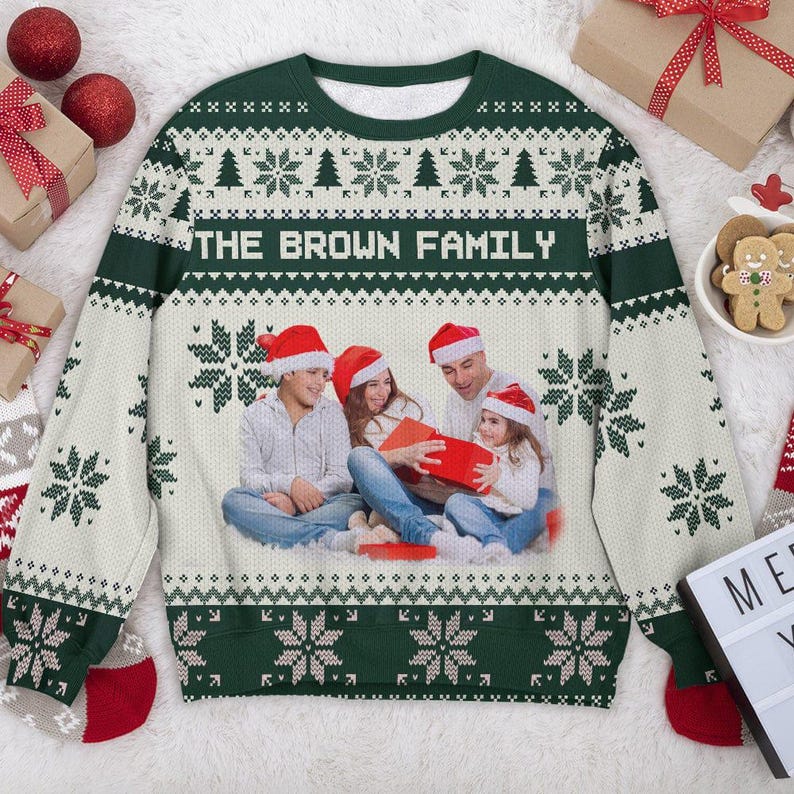Custom Photo Xmas, Personalized Family Photo Ugly Sweater, Novelty Party Ugly Sweater, Grandma Christmas Gifts, Year End Party Ugly Sweater