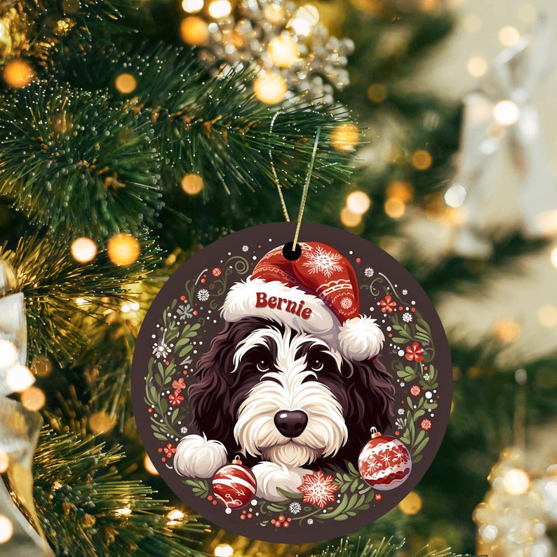 Personalized Bernedoodle Christmas Ornament | Custom Dog Name, Holiday Decor