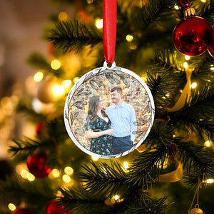 Personalised Christmas Bauble Ornament Custom Printed Couples Gift Newly Weds Engagement Wedding Present Photo Wreath Design