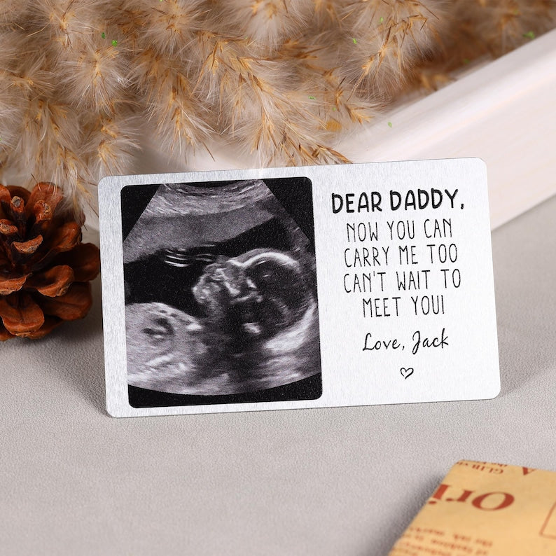 Custom Metal Ultrasound Photo Wallet Card, New Baby Sonogram Gift, Wallet Insert Card, Pregnancy Gift,New Dad Gift for Him, Fathers Day Gift