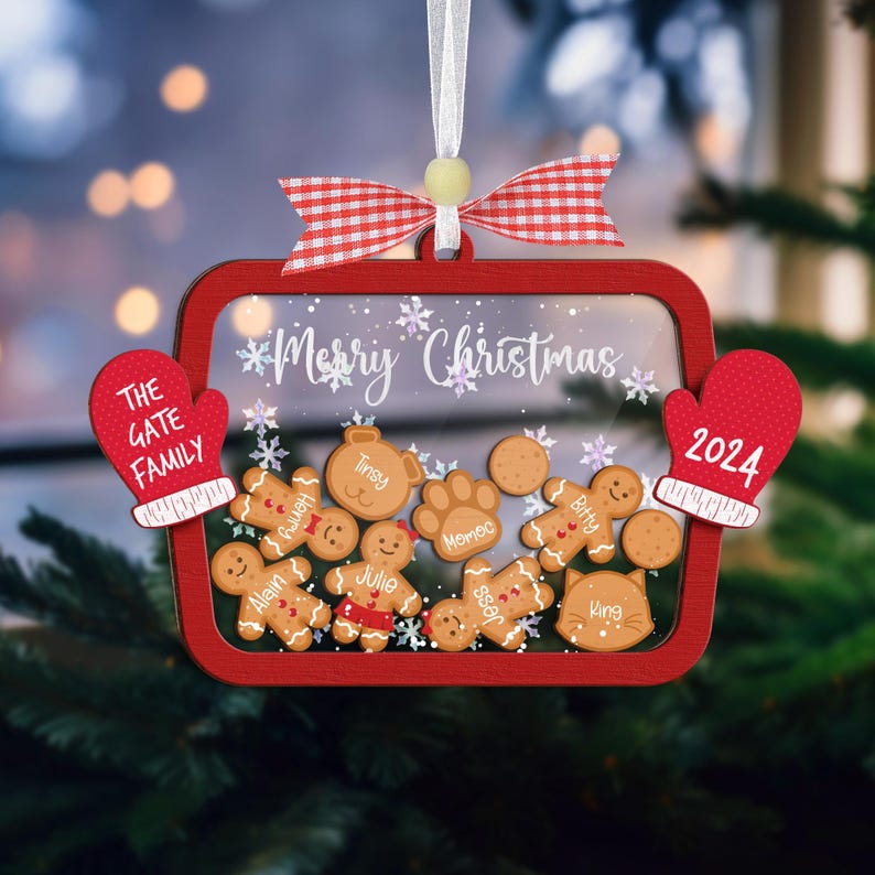 Personalized Family Member Shaker Ornament,Gingerbread With Hat Family Christmas Ornament,Family Ornament,4D Cookie Ornament,Christmas Gift