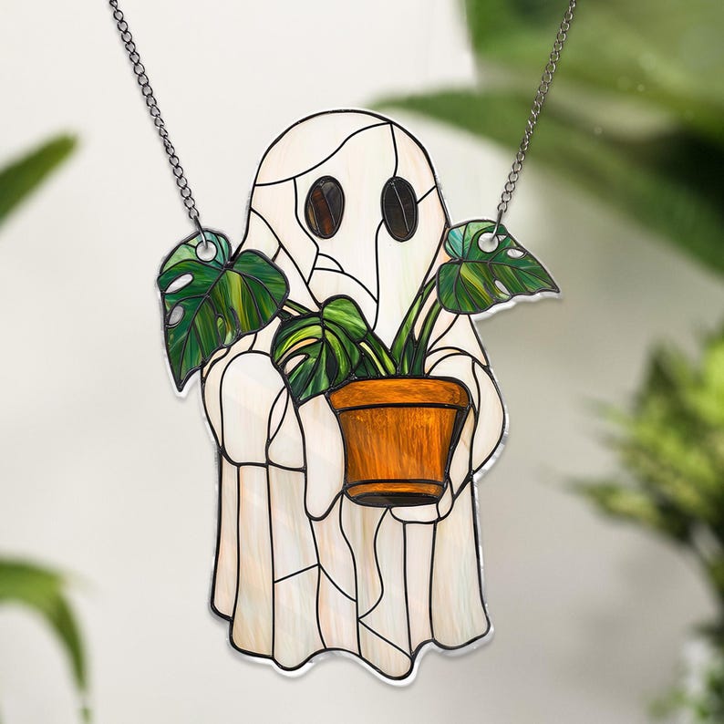 Cute Ghost Plant ACRYLIC Ghost Monstera Acrylic Window Hanging Ghost Window Hangings Plant Lovers Gift, Gift For Mom Plant Lover