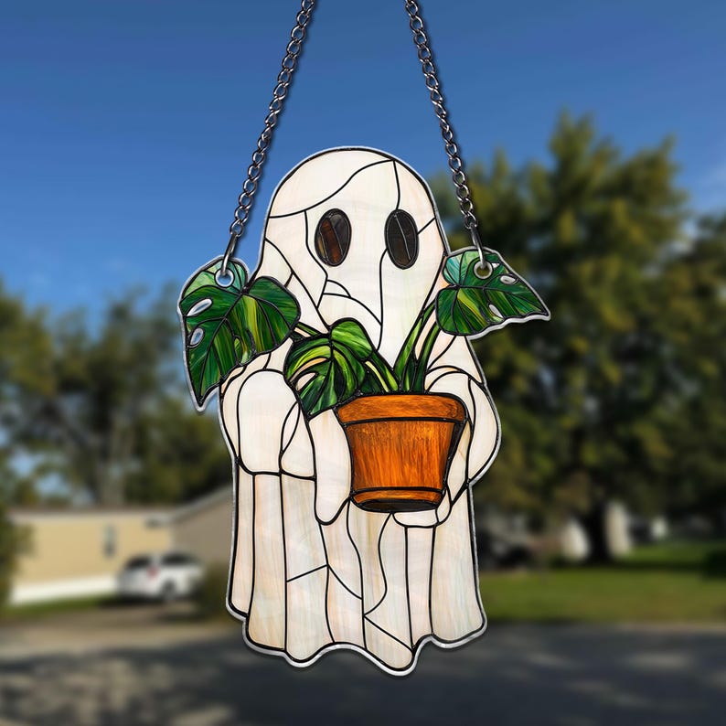 Cute Ghost Plant ACRYLIC Ghost Monstera Acrylic Window Hanging Ghost Window Hangings Plant Lovers Gift, Gift For Mom Plant Lover