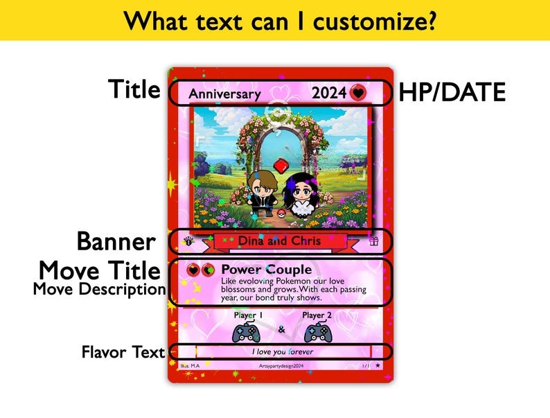 Custom Anniversary Card, Custom PokeCard, Custom Trading Card, Proposal Card, Anniversary, Wedding Card, TCG, Custom Trading card
