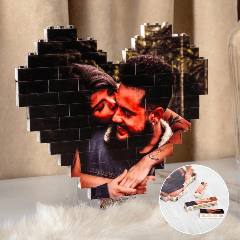 Heart Shaped Anniversary Gift Photo Building Block, Personalized Picture Building Block, Wedding, Gifts for Him, Gifts for Her