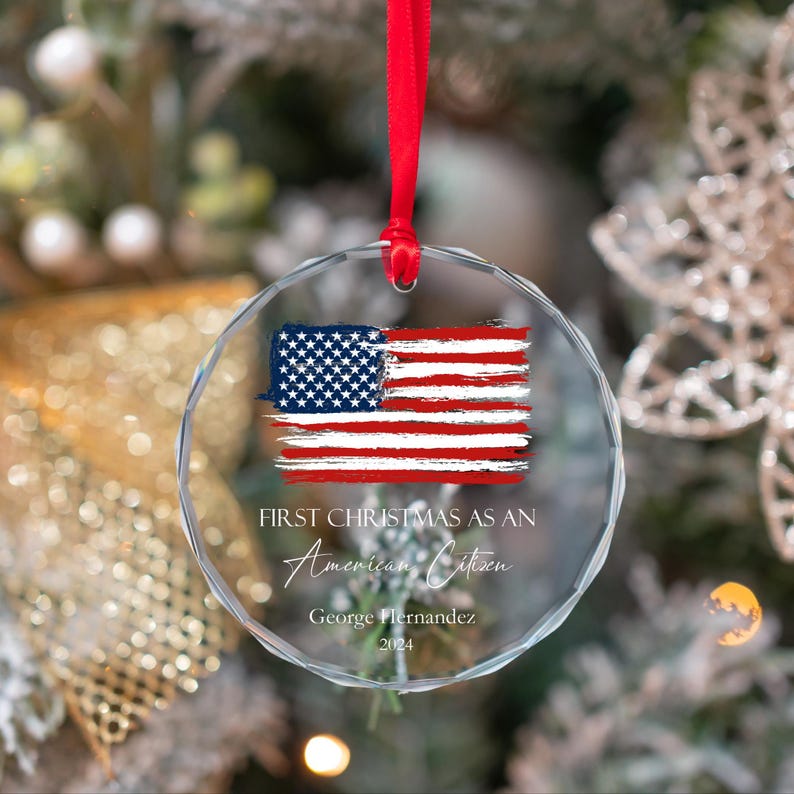 Personalized American Citizen Ornament, American Flag Ornament, First Christmas as an American Citizen Ornament, US Citizenship Ornament
