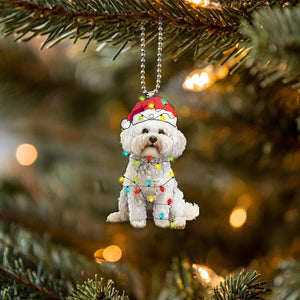 Funny Bichon Frisé Ornament, Dog with Santa Hats and Lights, Bichon Frisé Dog Car Hanging Ornament, Christmas Gifts, Bichon Dog Lover Gifts
