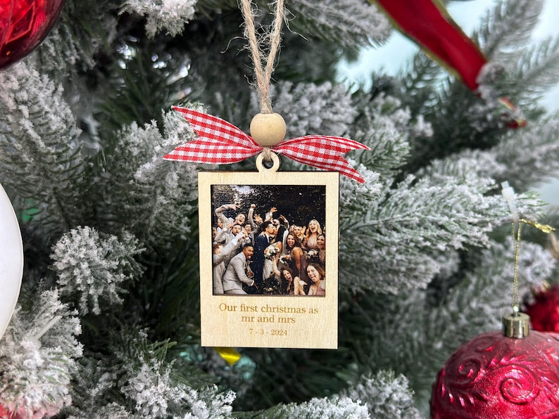 Photo Ornament, Photo Strip Ornament, Personalized Photo Strip Christmas Ornament, Christmas Ornament Photo Frame, First Married Ornament