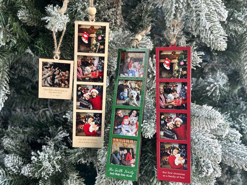 Photo Ornament, Photo Strip Ornament, Personalized Photo Strip Christmas Ornament, Christmas Ornament Photo Frame, First Married Ornament