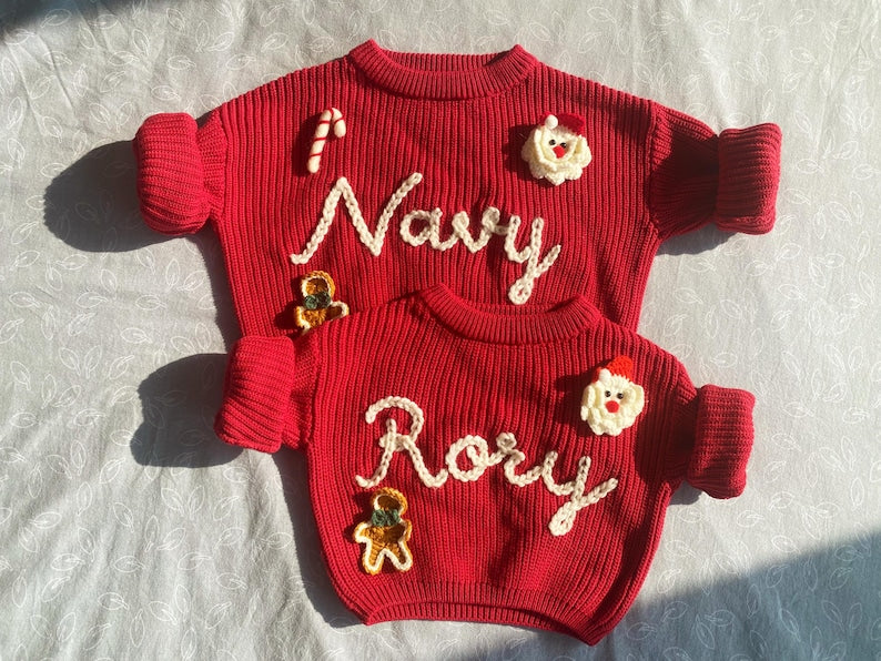 Red Baby Christmas Sweater|Personalized Santa Sweater with Name|Holiday Knit Outfit for Babies|Baby's First Christmas Outfit|Christmas Gift