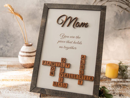 Scrabble Frame Mum the Nanny, Family Name Sign, Gifts for Mom, mother in law gift, Family Tree Gift, Christmas Gifts, Unique Gifts for Mom