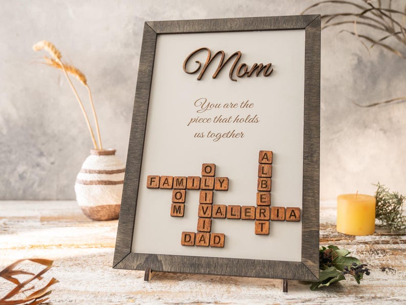 Scrabble Frame Mum the Nanny, Family Name Sign, Gifts for Mom, mother in law gift, Family Tree Gift, Christmas Gifts, Unique Gifts for Mom