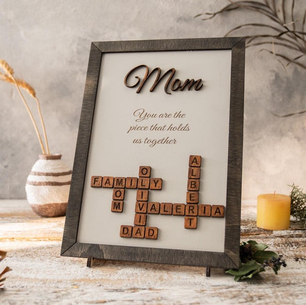 Scrabble Frame Mum the Nanny, Family Name Sign, Gifts for Mom, mother in law gift, Family Tree Gift, Christmas Gifts, Unique Gifts for Mom