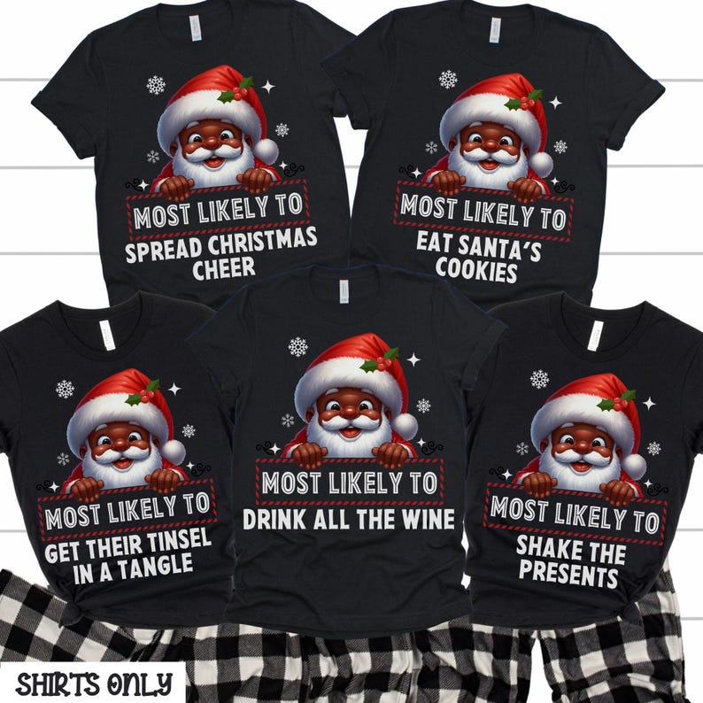 Black Santa Claus Christmas Pajamas, Family Matching Christmas Pajamas, Brown Santa Claus, Holiday Pajamas, Matching Family, Most Likely To