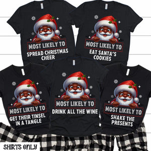 Black Santa Claus Christmas Pajamas, Family Matching Christmas Pajamas, Brown Santa Claus, Holiday Pajamas, Matching Family, Most Likely To