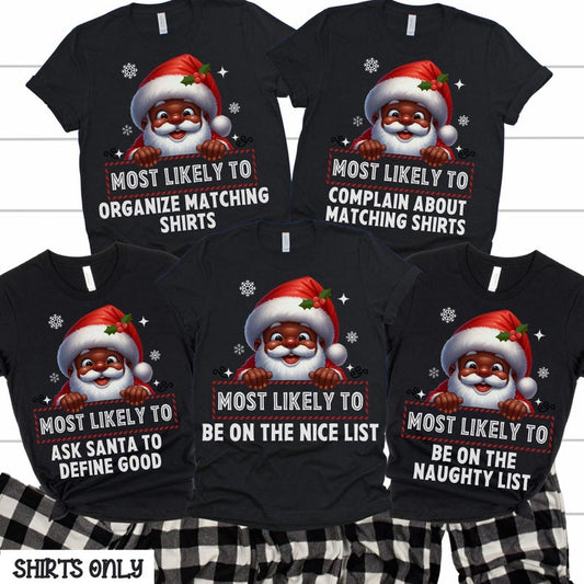 Black Santa Claus Christmas Pajamas, Family Matching Christmas Pajamas, Brown Santa Claus, Holiday Pajamas, Matching Family, Most Likely To