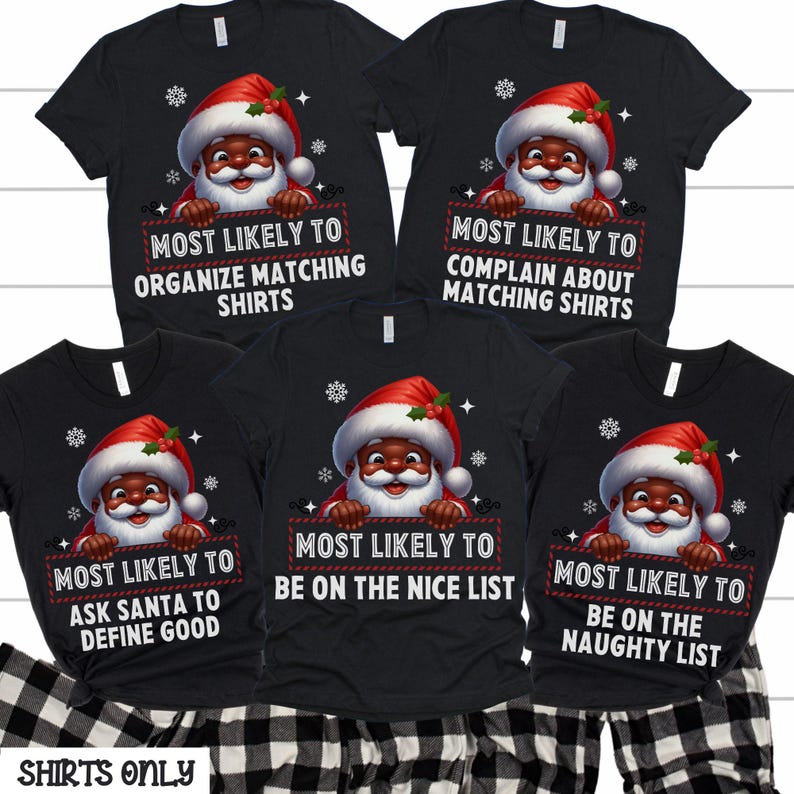 Black Santa Claus Christmas Pajamas, Family Matching Christmas Pajamas, Brown Santa Claus, Holiday Pajamas, Matching Family, Most Likely To