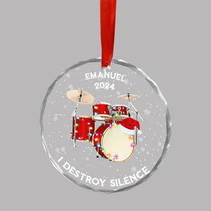 Destroy Silence Custom Drum Glass Ornament, Personalized Drummer Christmas Ornament, Unique Gift for Musicians, Custom Drum-Themed Keepsake for Drum Lovers