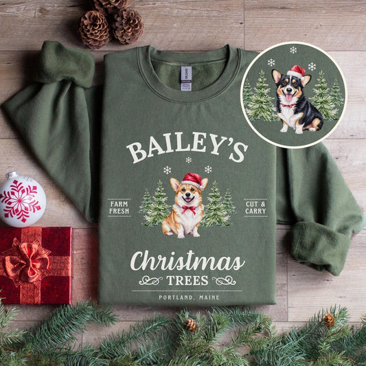 Corgi Christmas Sweatshirt Personalized Corgi Shirt Christmas Trees Sweater Dogs Holiday Crewneck Corgi Mom Christmas Gift Corgi Dog Lovers