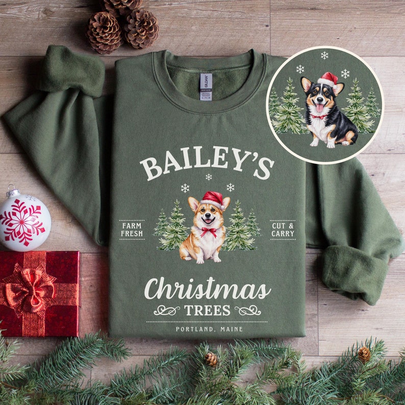 Corgi Christmas Sweatshirt Personalized Corgi Shirt Christmas Trees Sweater Dogs Holiday Crewneck Corgi Mom Christmas Gift Corgi Dog Lovers