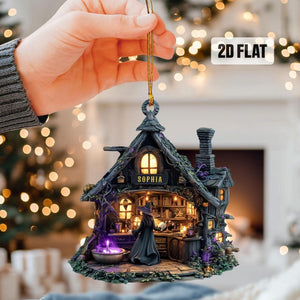 Personalized Witch 2D Flat Ornament, Custom Name Witch House Christmas Tree Ornament, Witchy Ornament, Salem Witch House, Xmas Gift for Her