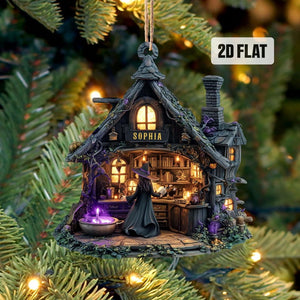 Personalized Witch 2D Flat Ornament, Custom Name Witch House Christmas Tree Ornament, Witchy Ornament, Salem Witch House, Xmas Gift for Her