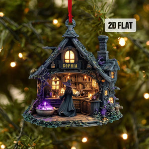 Personalized Witch 2D Flat Ornament, Custom Name Witch House Christmas Tree Ornament, Witchy Ornament, Salem Witch House, Xmas Gift for Her