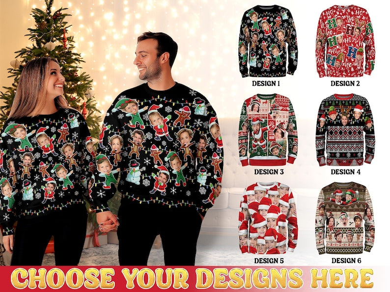 Custom Face Christmas Sweatshirt For Men Women, Custom Ugly Sweatshirt, Personalized Pet Christmas Sweatshirt, Funny Custom Face Sweatshirt
