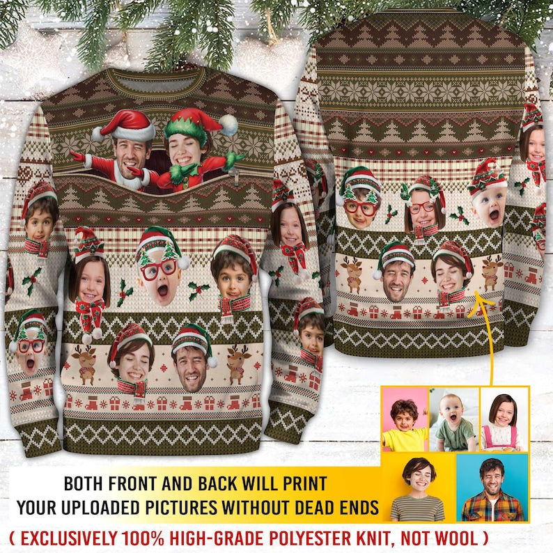 Custom Face Christmas Sweatshirt For Men Women, Custom Ugly Sweatshirt, Personalized Pet Christmas Sweatshirt, Funny Custom Face Sweatshirt