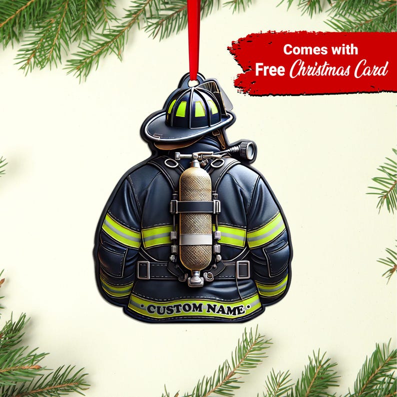 Firefighter Wood Ornament Personalized, Firefighter Uniform Ornament, Fireman Gift, Xmas Birthday Gift for Dad, Christmas Ornaments